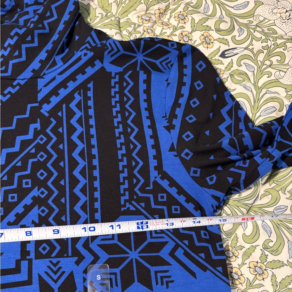 Lauren Ralph Lauren Fair Isle Stretch Jersey Blue & Black Pattern Turtleneck Top - Picture 6 of 8